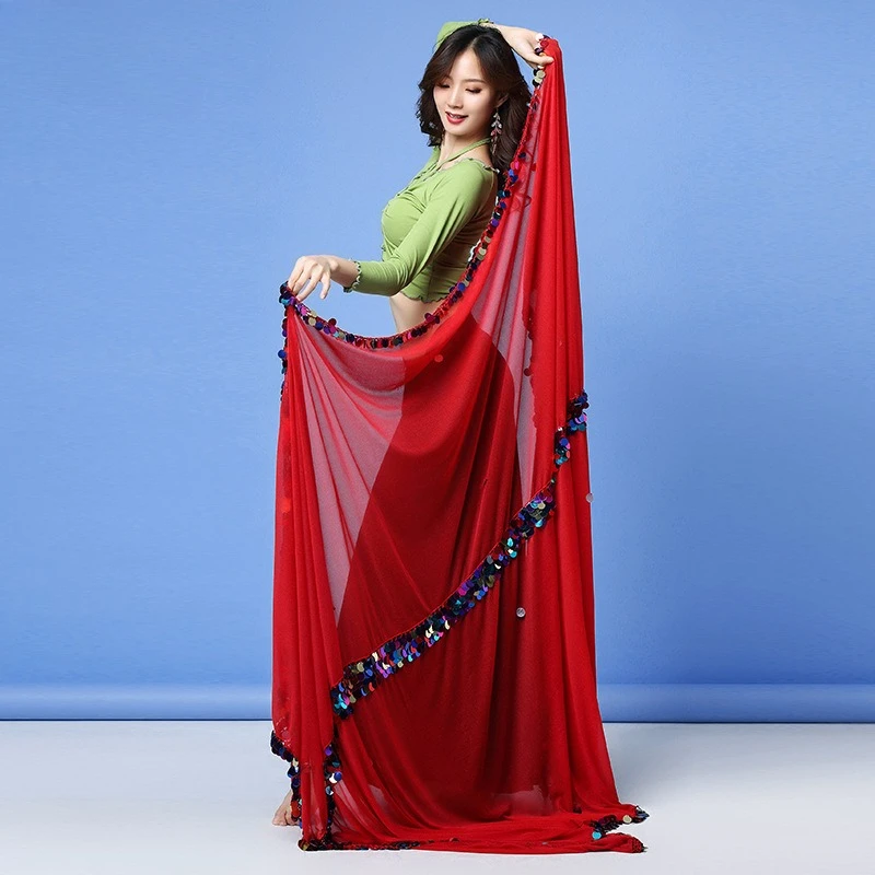 Customized Belly Dance Costumes Mesh Sequins Malaya Scarves Stage Performance Veil Ethnic Dance Hand Throwing Scarves