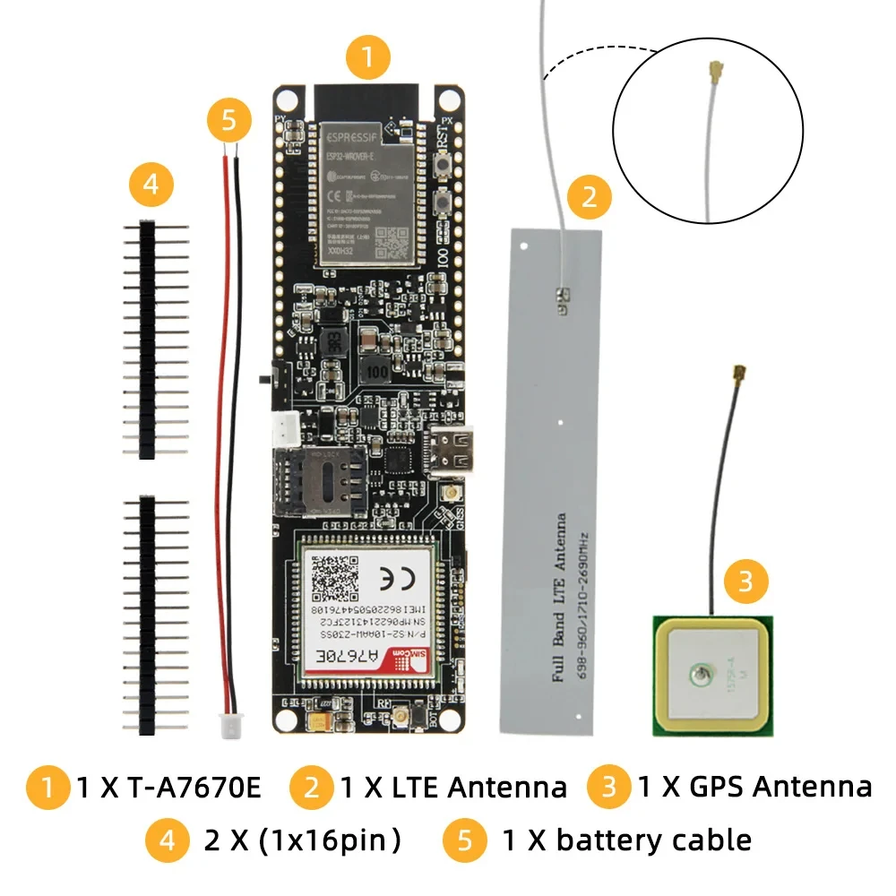 T-A7670G/E/SA R2 4G Development Board LTE CAT1 SIM Module - ESP32 Compatible GSM/GPRS/EDGE TF Card Support A7670 Series