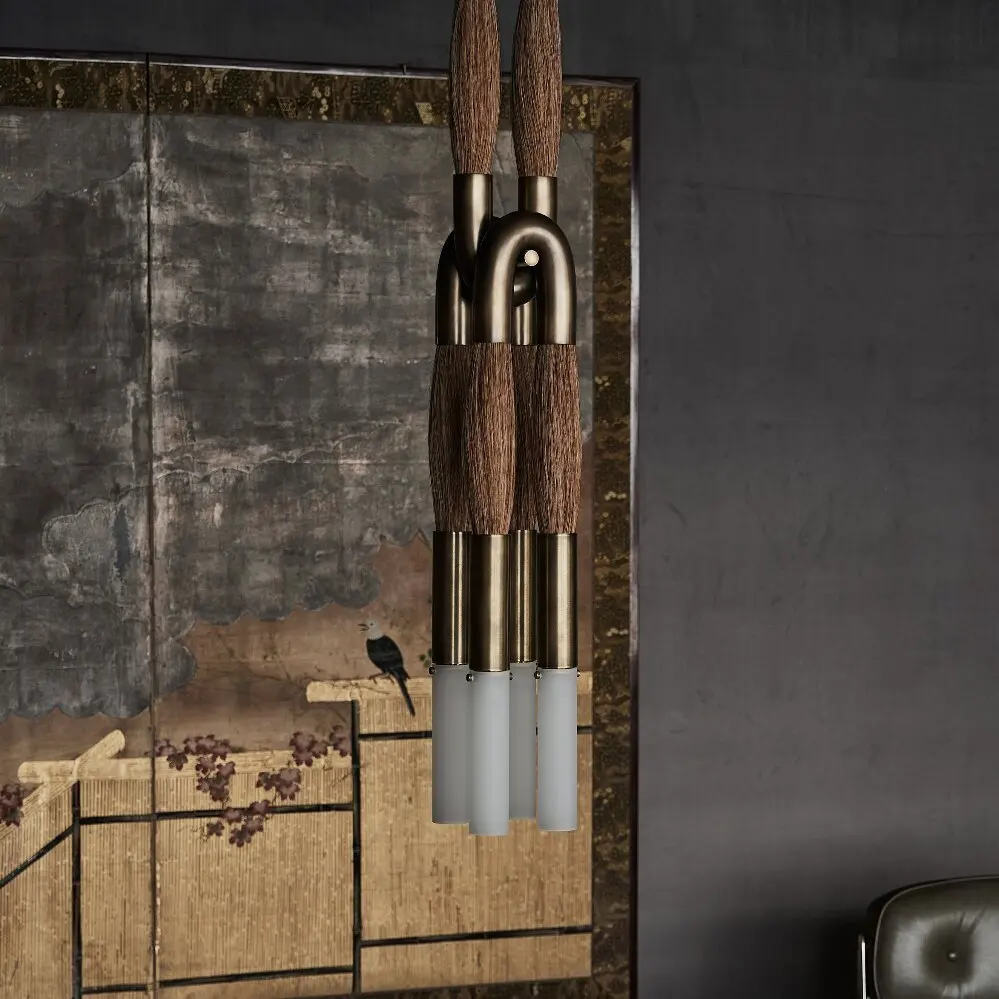 

Apparatus-horsehair Brass Led Chandelier American Vintage Brown Copper Pendant Lamp For Bedroom Dining Living Room Wall Lamps