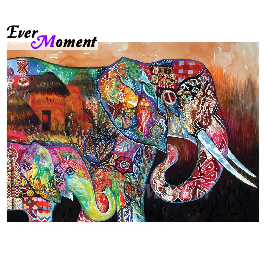 

Алмазная картина Ever Moment, деревня слона, красочное украшение, вышивка крестиком, квадратная круглая дрель, алмазная вышивка ASF1758