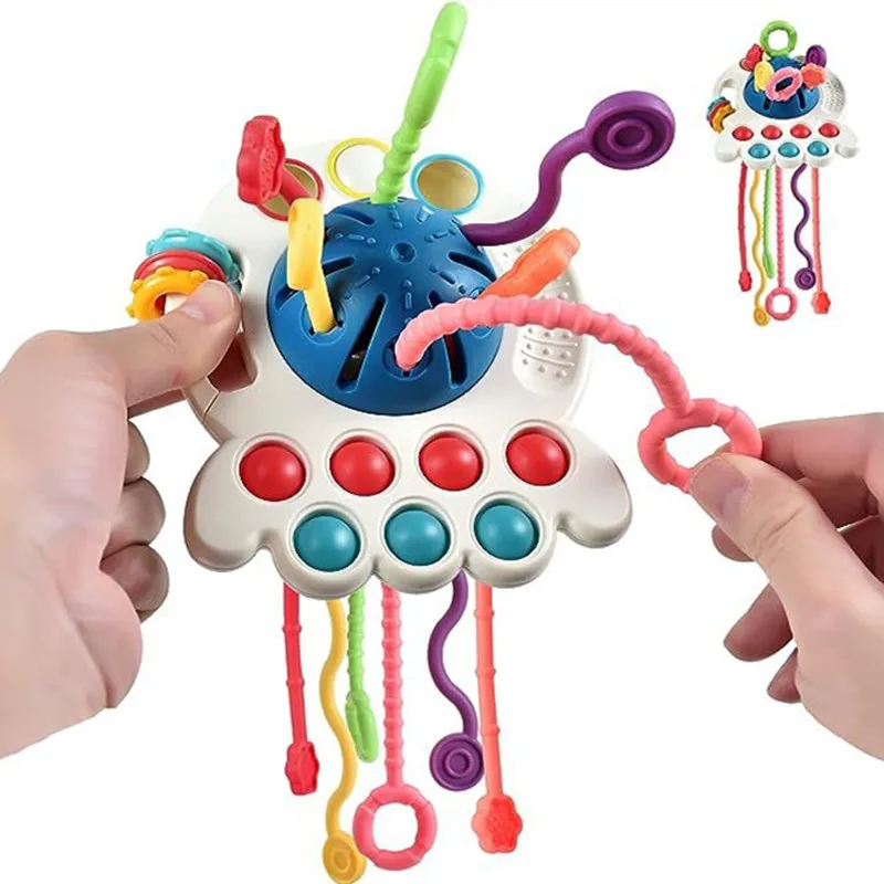 Baby Octopus Pull String Sensory Toys Montessori Development Early Educational Silicone Teething Toy  for Toddler Gift