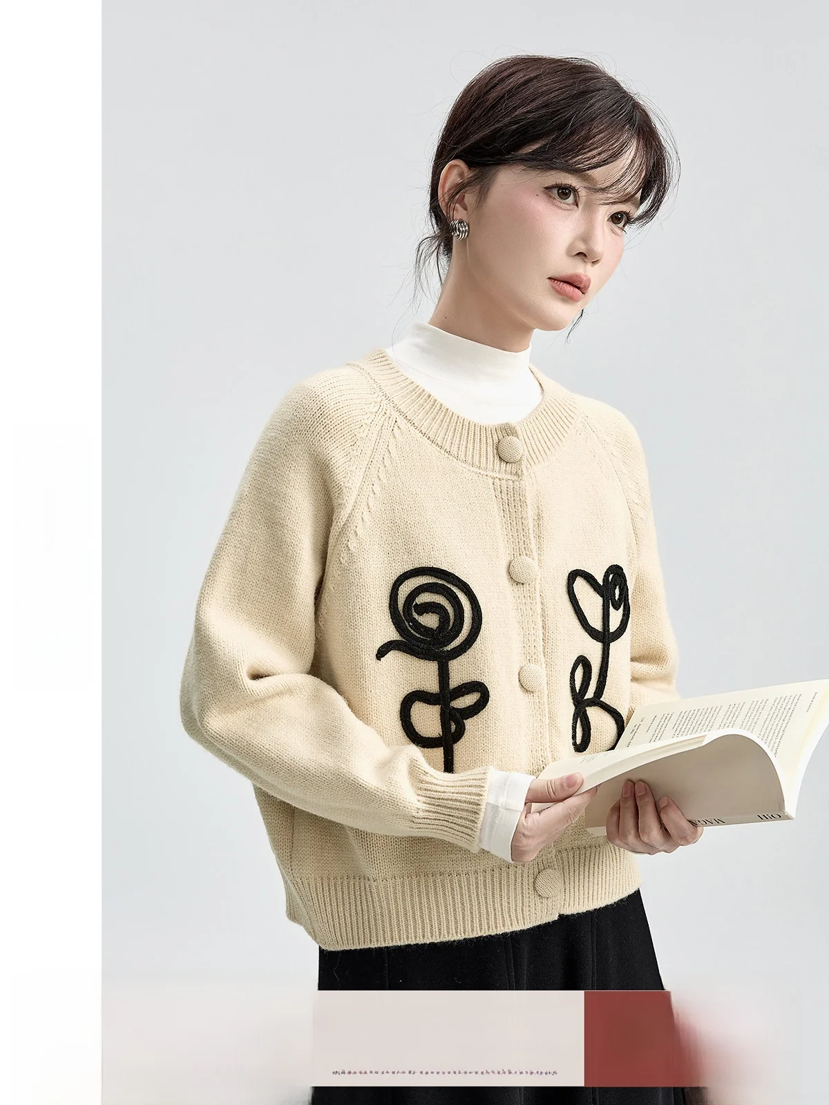 

Guier round Ne Knitted Sweater Cardigan Women's Autumn Winter New Sle Embroidery ort Size Warmth Comfortable Faion