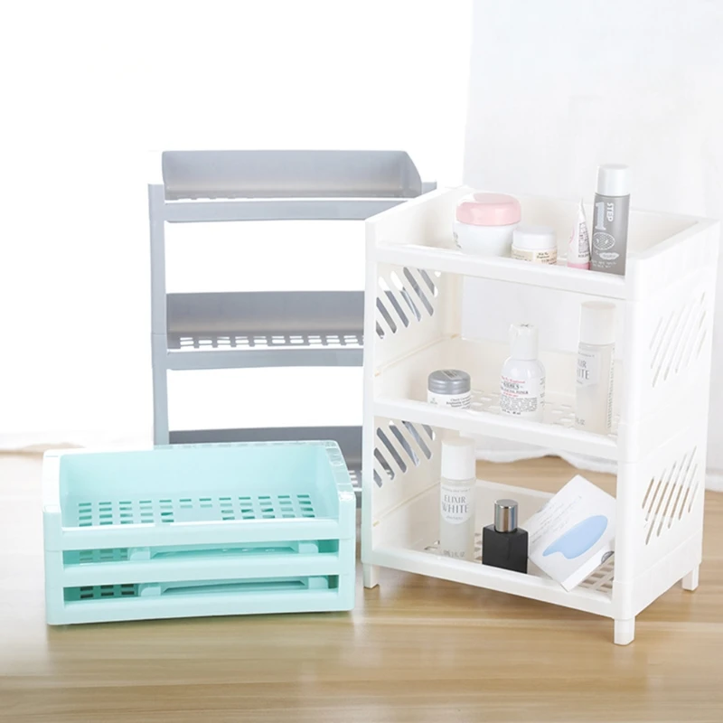 3 Tier Hollow Plastic Shelf Foldable Desktop Storage Rack Countertop Organizer Drop Ship