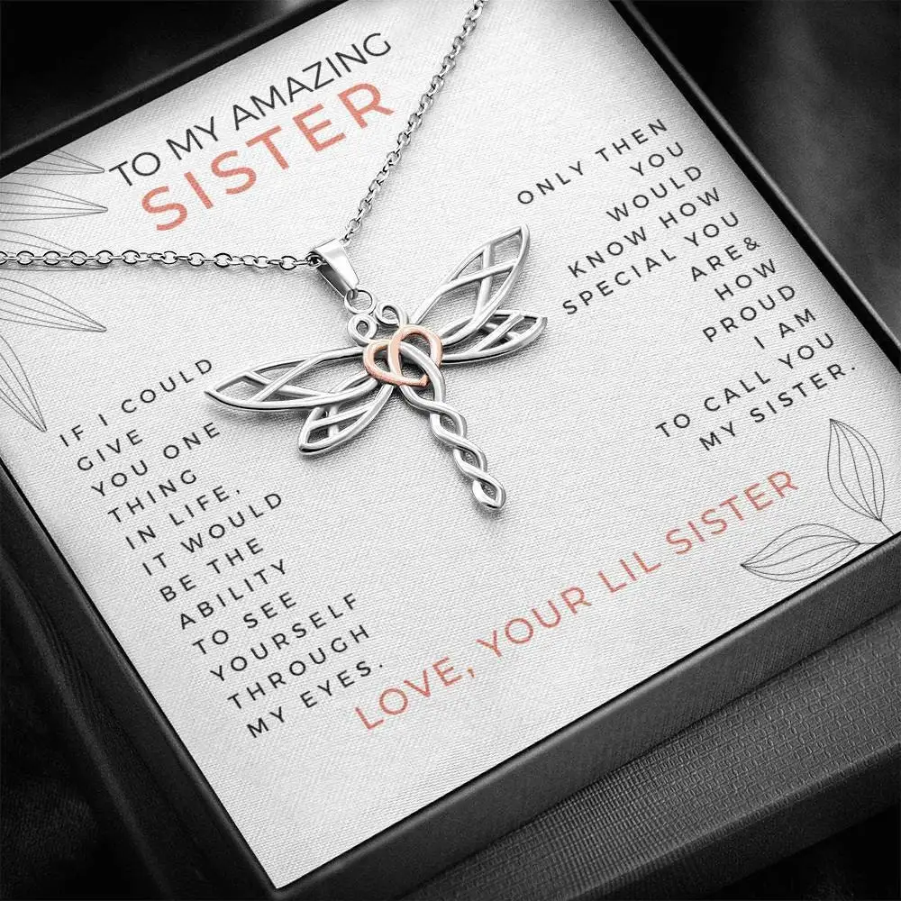 Love Your Little Sister Dragonfly Necklace | Gift for Big Sister Gift | Sister Birthday, Graduation, Christmas Gift