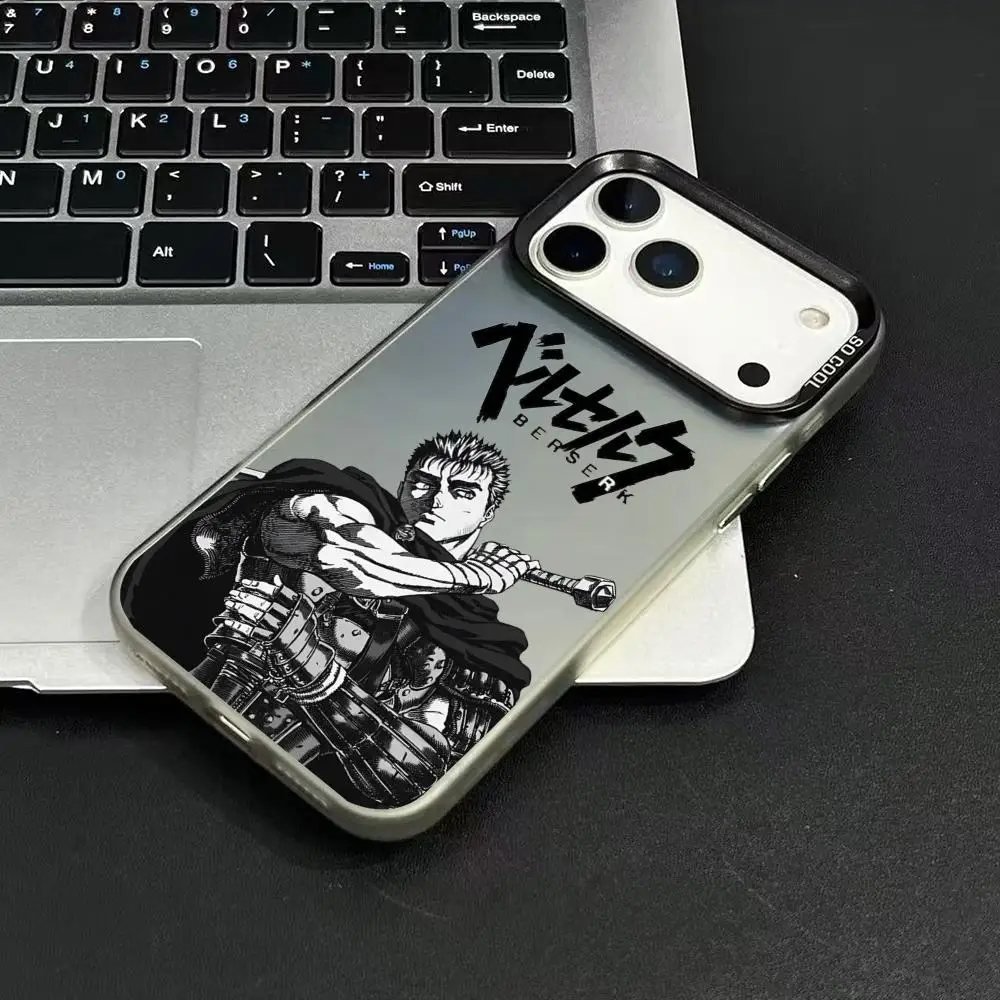 B-Berserk G-Guts Anime Telefoonhoesje voor iPhone 17 16 15 14 13 12 11 Pro Max Zwart Paars Mat Laser Metallic Aurora Funda
