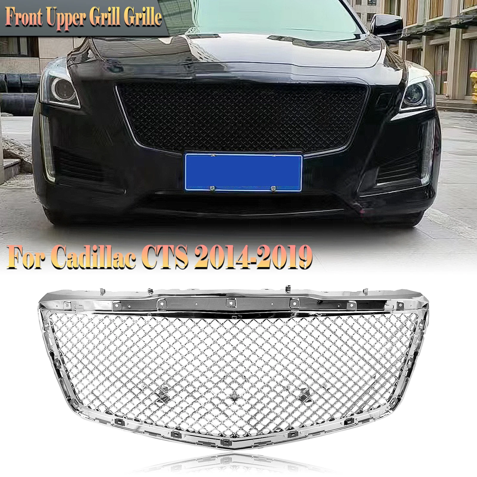 Per Cadillac CTS Sedan 2014 2015 2016 2017 2018 2019 stile a nido d'ape argento cromato griglia anteriore griglia paraurti superiore cofano Kit Mesh