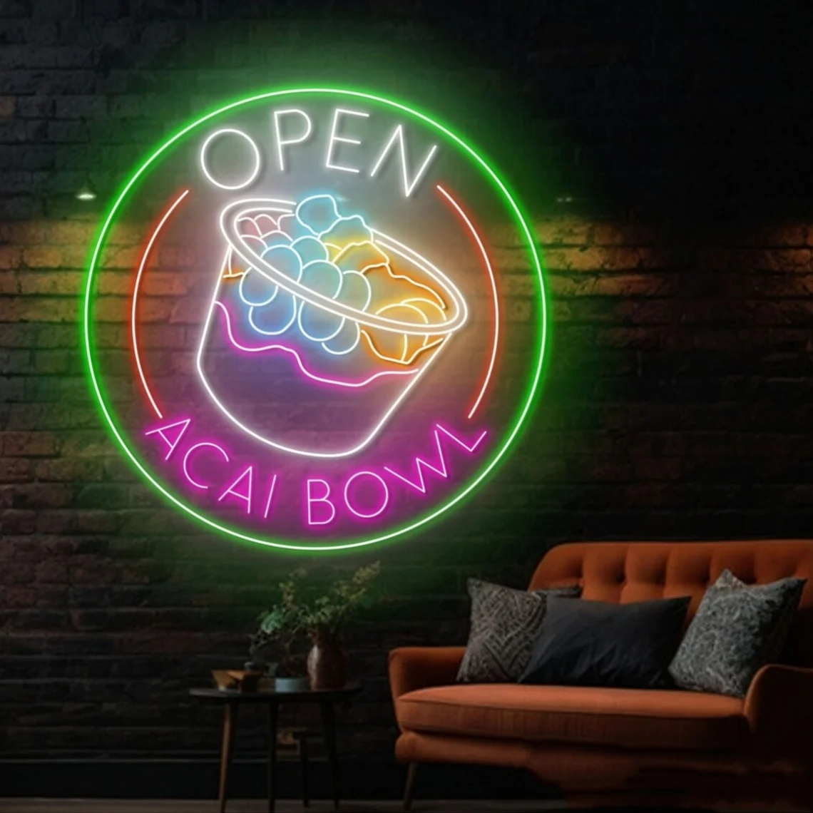 Offene Acai Schüssel Leucht reklame Acai Schüssel Obst Neon gesunde Wand kunst Dekor Acai Store Wand schild