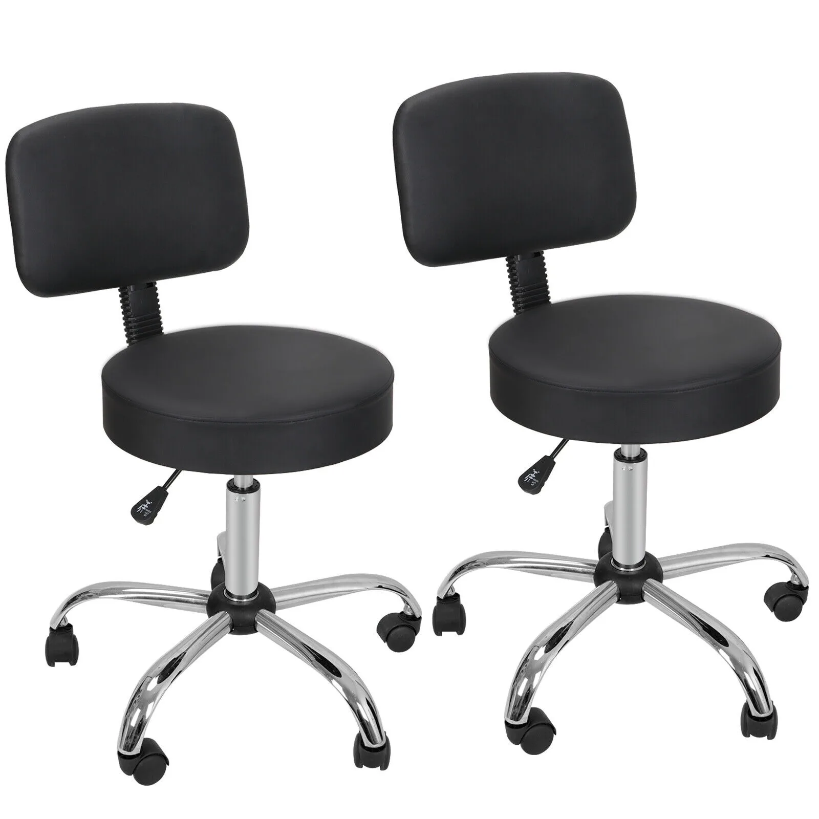 

US 2PCS Swivel Salon Spa Stool Chair Adjustable Hydraulic Rolling Stool with Back