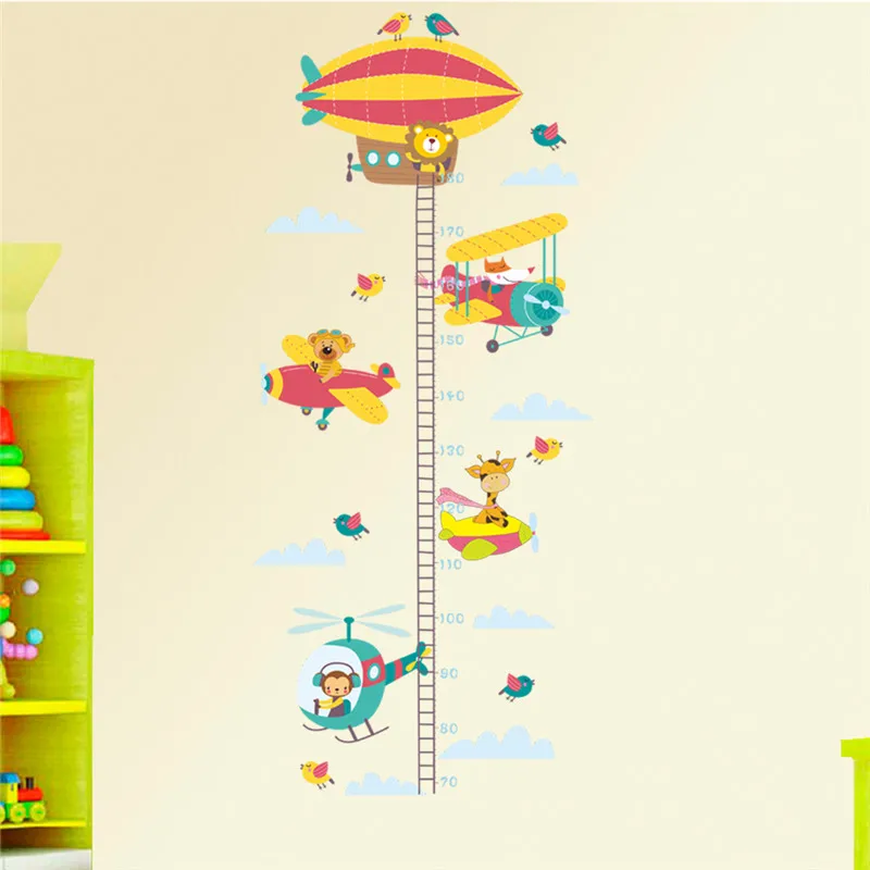 

Lovely Animal In Aircraft Height Measure Wall Sticker For Kindergarten Kids Room Home Decor Growth Chart Safari Pvc Decals