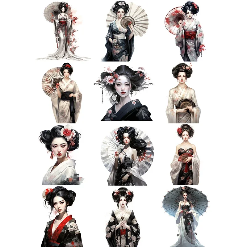 12Pcs/Pack Japanese Geisha Sticker DIY Craft Scrapbooking Album Junk Journal Decorative Stickers