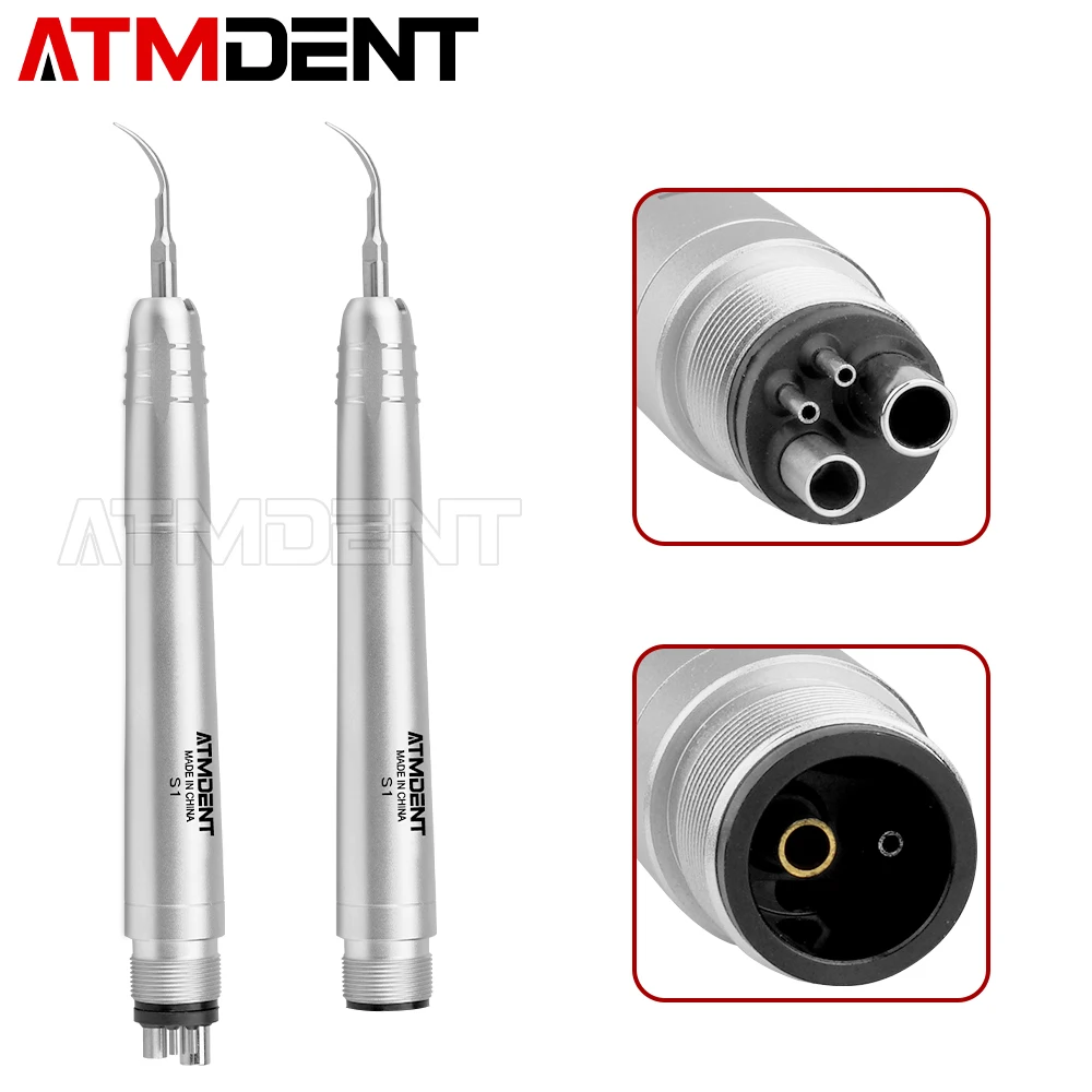

Dental Ultrasonic Air Scaler with 3 Tips Scaling Handpiece Frequency Pneumatic Scaler 2/4 Holes