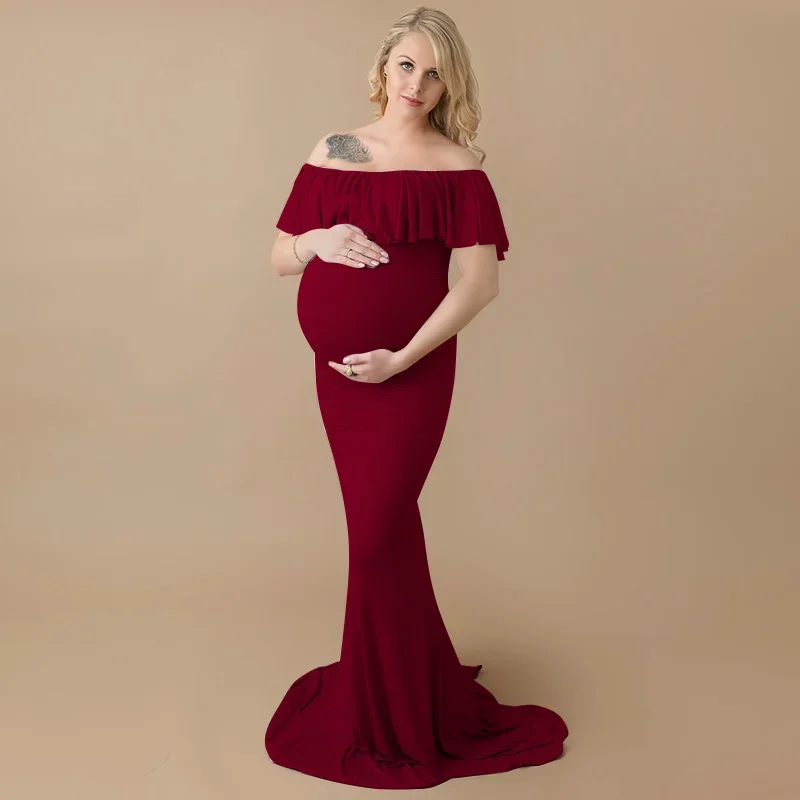 Vestidos de maternidad para sesión de fotos, Vestido largo de maternidad de talla grande, elegante, de algodón, para mujer