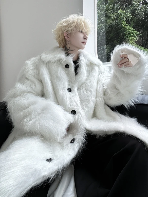 

Winter Thiened Fce Lined Fake Fur Coat Warm Anti Freeze Medium Length Trendy Belt Design Street Sle Loose Fit Long Sve