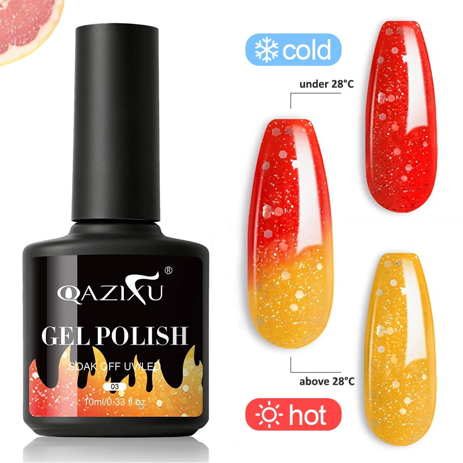 QAZIXU 10ml Thermal Gel Nail Polish Red to Yellow Temperature Color Changing Gel Polish Semi Permanent Soak Off UV LED Nail Art