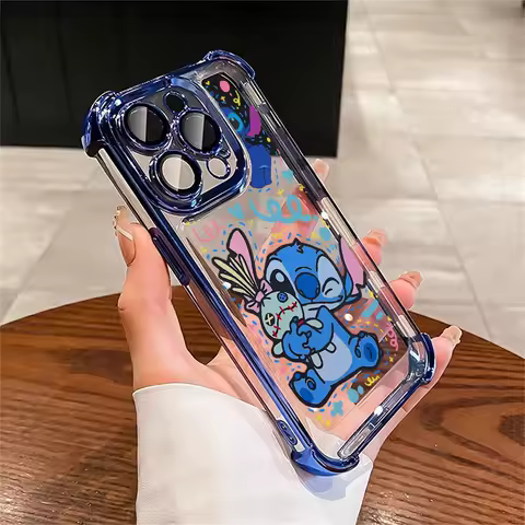 Stitch Baby for Samsung Galaxy S25 Edge S24 Plus S22 S23 S21FE Note 20 Ultra 10 9 Electroplate Shockproof Clear Armor Phone Case
