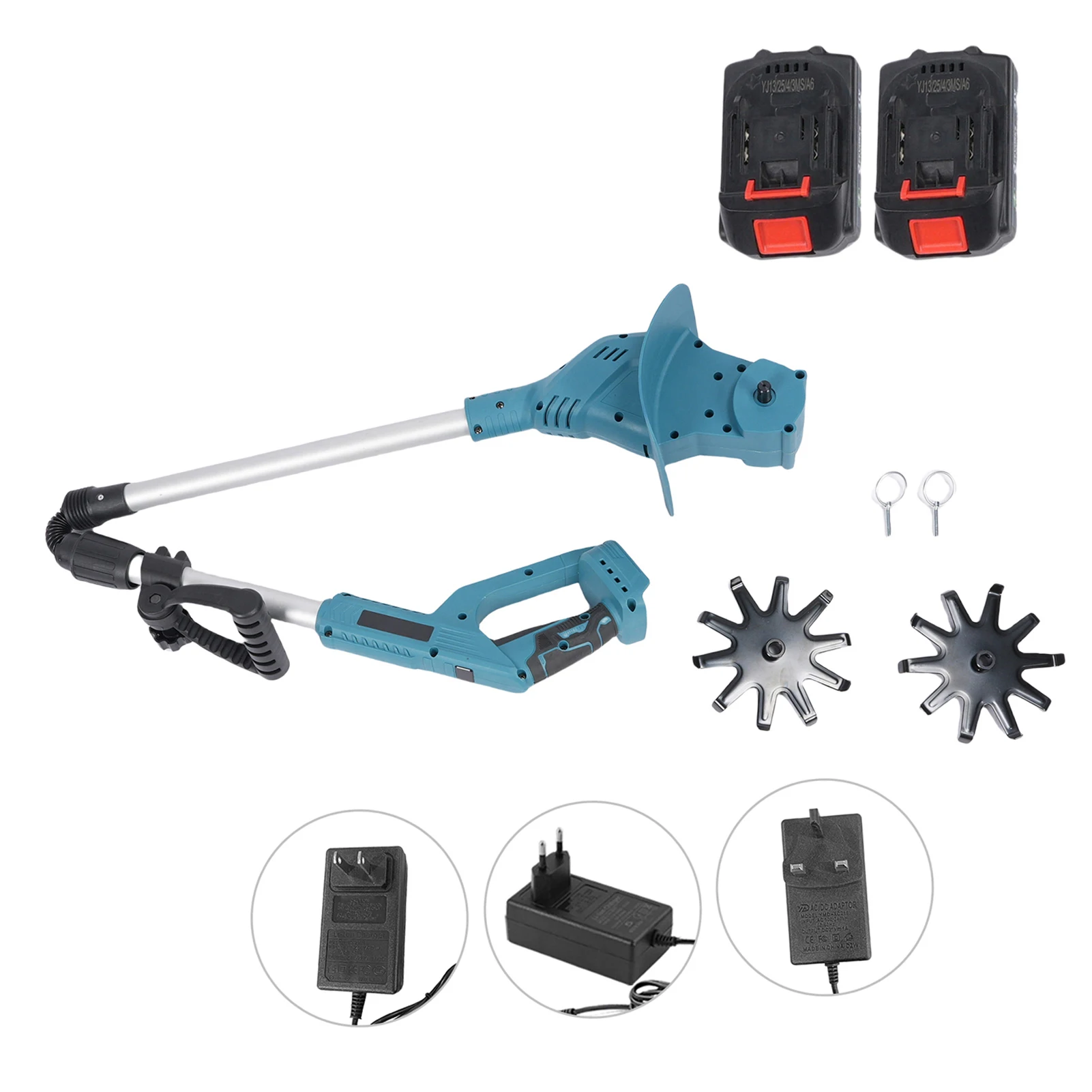 21V Electric Cultivator Cordless Tiller 330RPM . 2PCS Steel Tines with 2 Rechargeable Battery 1300mAh for Lawn/Gardening/Soil