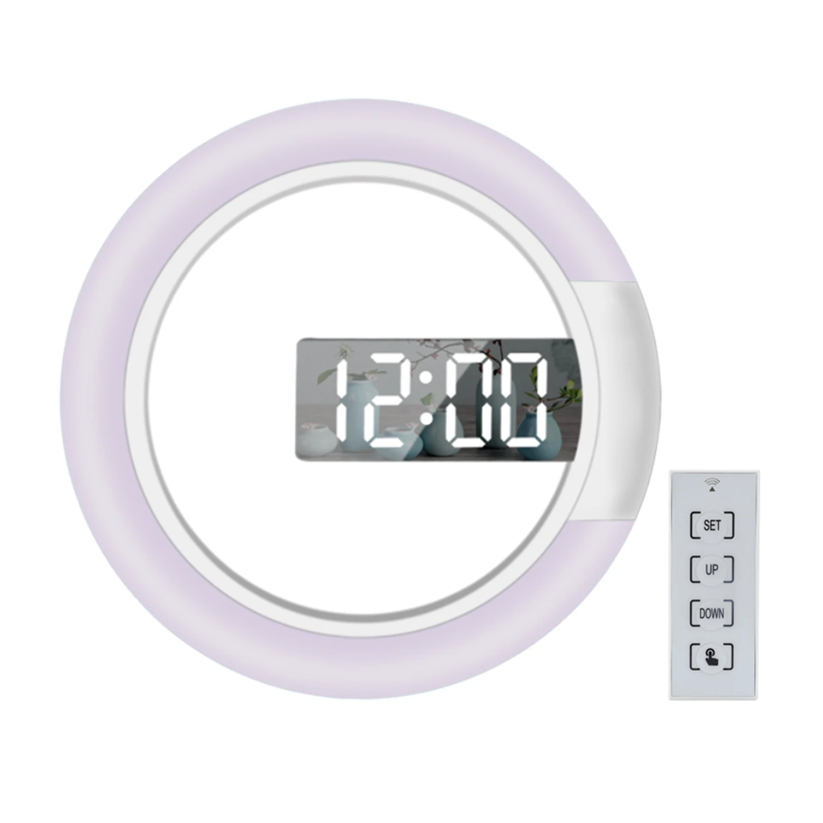 LED Mirror Hollow Wall Clock With /Celsius Switching 7 Types Of Circular Light Colors Can