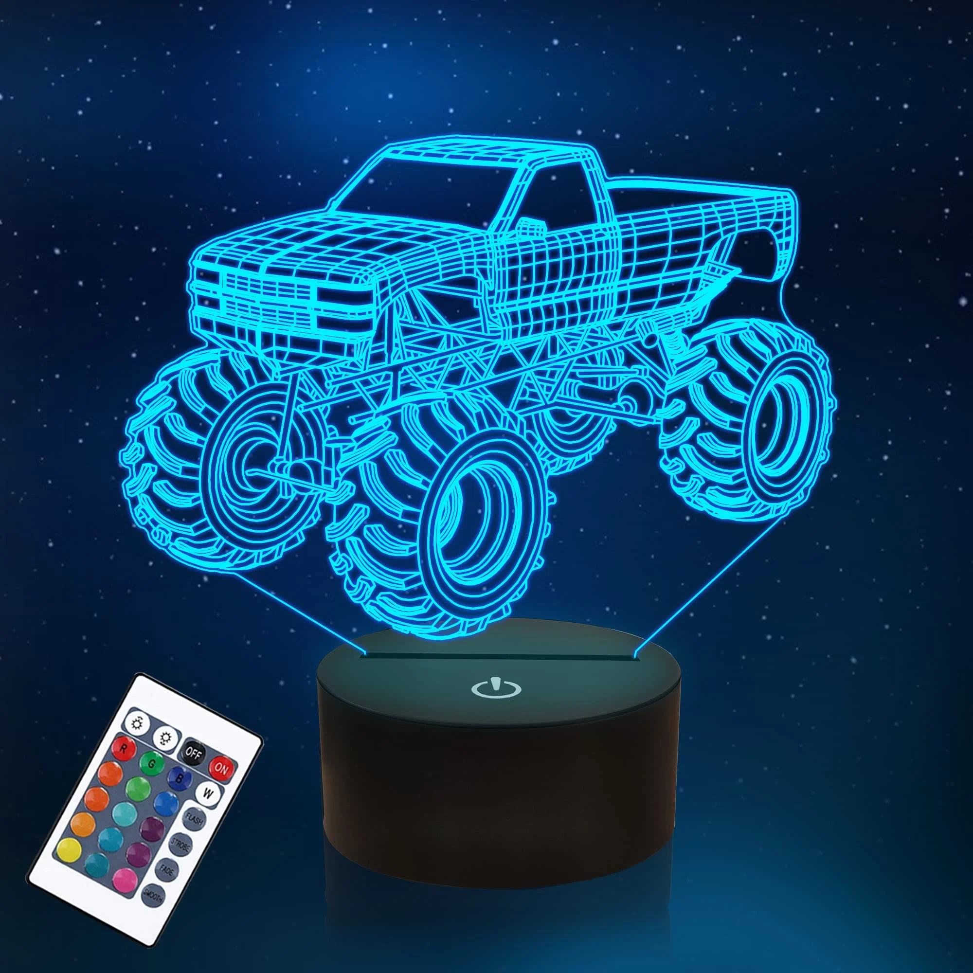 3D Night Light Monster Trucks LED Lamp for Kids 16 Colors Changing Car Shape Acrylic Lighting Bedroom Decor Birthday Xmas Gift