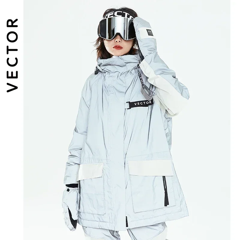 

VECTOR Women's Warm Ski Suit Hooded Women's Men's Waterproof Windproof Reflective Ski Snowboard Jacket Outdoor Clothing