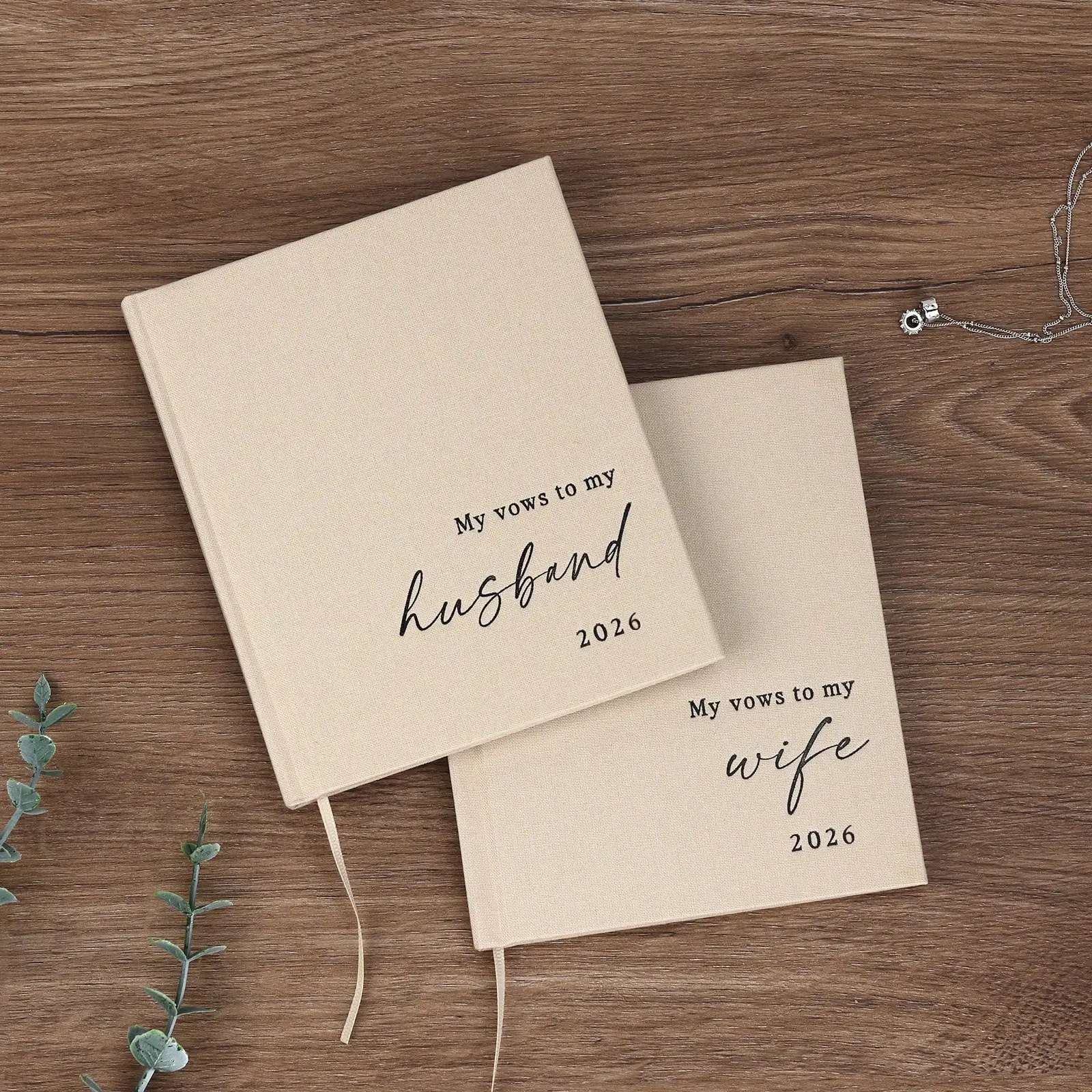 Elegant Wedding Vow Books His And Hers - 2 Packs 2026 Year His & Hers Book - Linen Hardcover Bride And Groom Notebook For Ceremony Vows - Bookmark & Lined Pages - Renewal & Wedding Must Haves School Supplies ss260107112195930297512