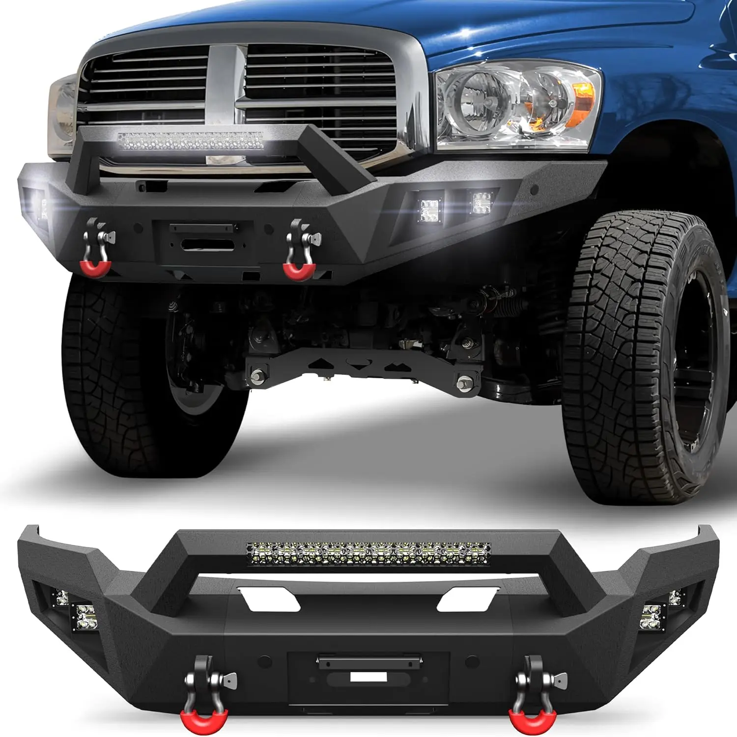 

Front Bumper for 2006-2008 Dodge Ram 1500 (Excl. Mega Cab), Offroad Bumper w/Winch Plate, LED Lights, D-rings & License Bracket