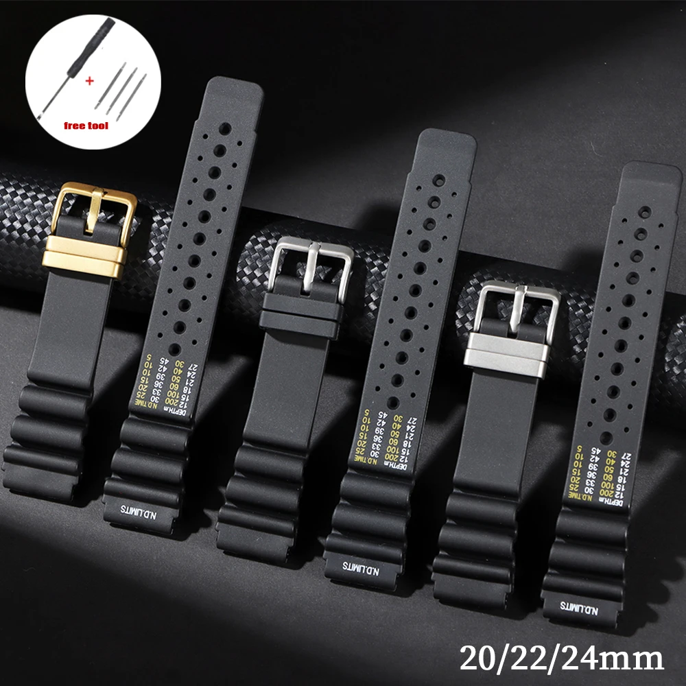 ND Limits – Bracelet de plongée en Silicone, 20mm 22mm 24mm, Sport, étanche, pour Seiko, citoyen, Bracelet en résine Water Ghost