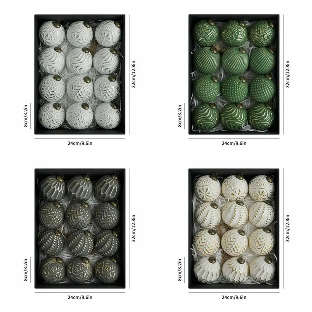 12pcs 8cm Christmas Tree Ball Pendant Shatterproof Retro Christmas Hanging Balls Reusable Elegant Xmas Tree Ornaments - view 6