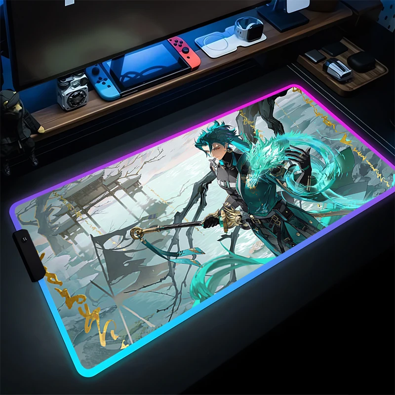 

LED Mouse Pad Computer Gaming Anime Mousepad Wuthering Waves Jiyan Gamer Cool Keyboard Pad RGB PC Luminous Desk Mat Tapis Souris