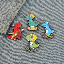 Rock Young Dinosaur Enamel Pins Our Life Cute Cycling Animal Brooches Lapel Badge Fun Cartoon Jewelry Gift for Kids Friends