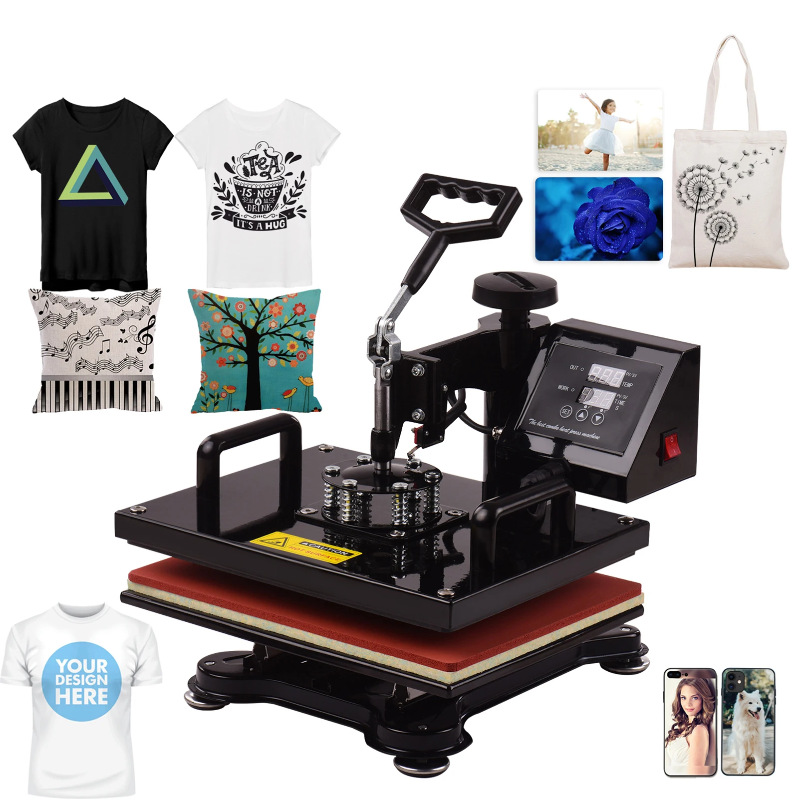 12x15 Inch Combo Heat Press Machine Professional Dual Digital Sublimation Heat Transfer Swing Machine 360-degree Rotation