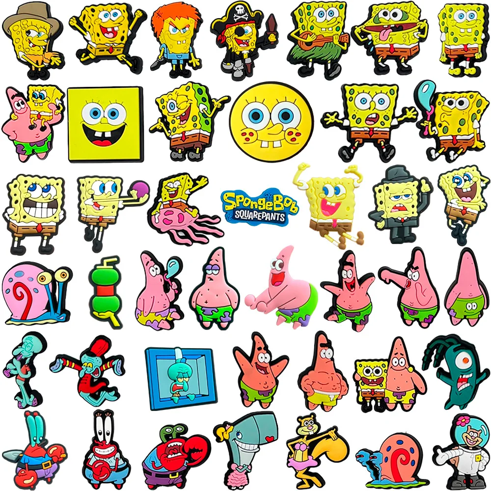 

5-42PCS Cute SpongeBob SquarePants Shoe Patrick Star Shoe Charm Mix Wholesale PVC Decoration Detachable Waterproof To X-mas Gift