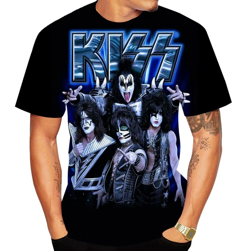 Fashion Summer Tees 3d Print Kiss Band for Mens/womens Hard Rock Pop Metal Cool Cool Streetwear Casual Round Neck T shirt tops