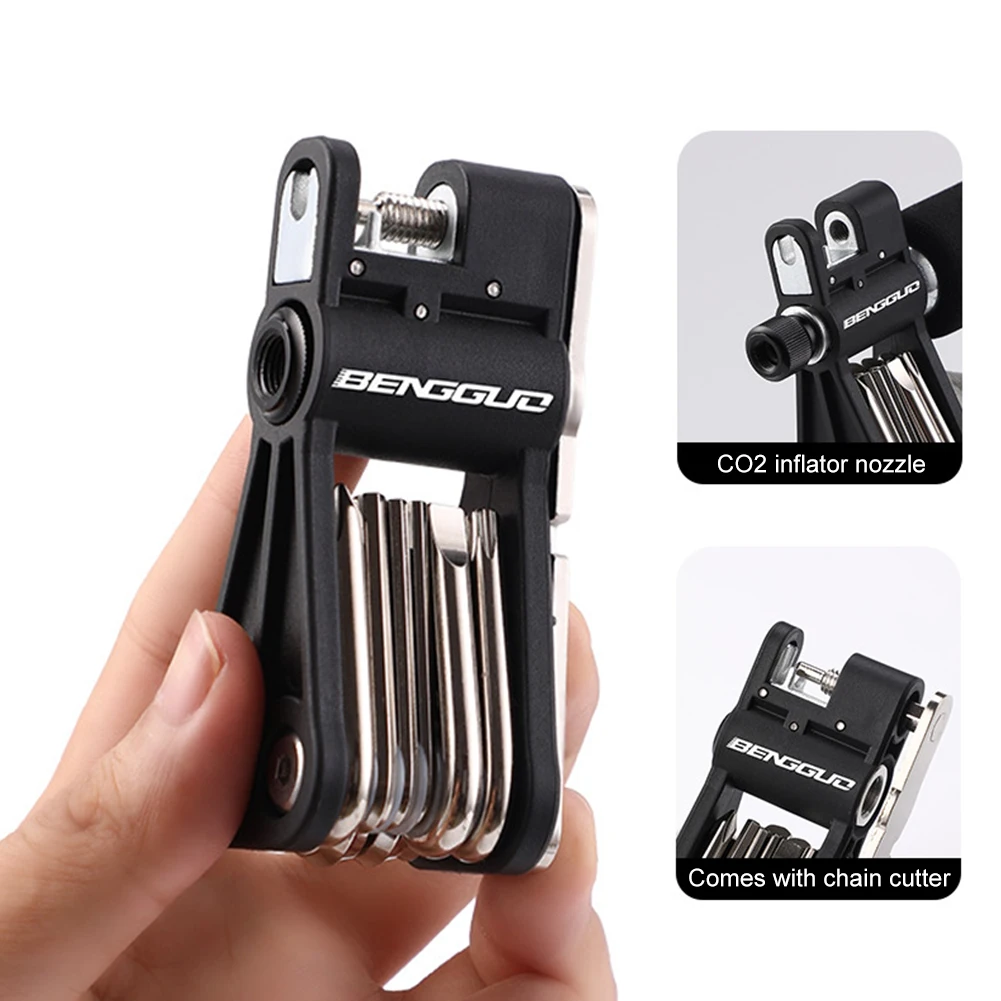 

18-in-1 Portable CO2 Inflator Head with Screwdriver Wrench Chain Cutter Schrader & Valve Riding Emergency Accessories
