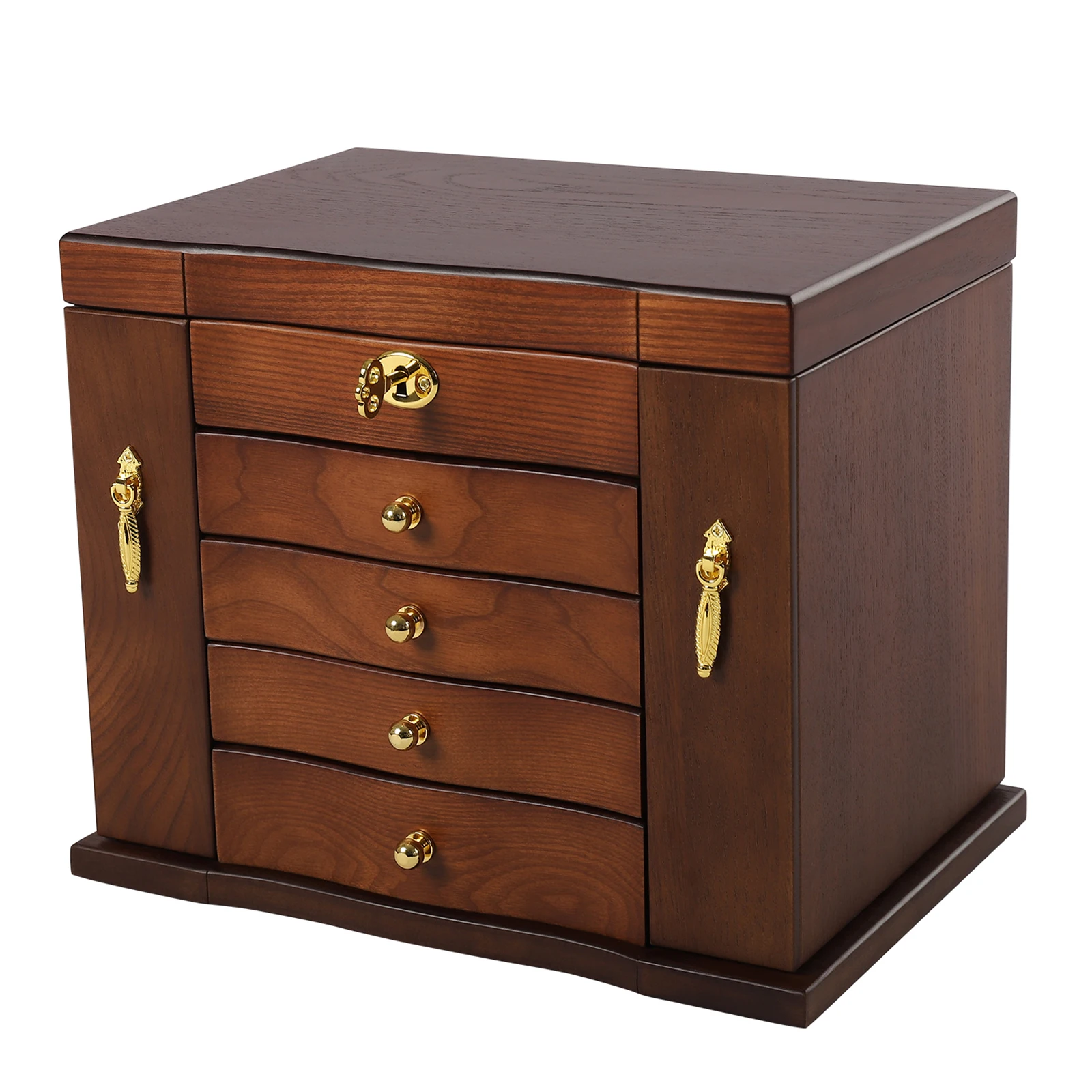 

5-layer Elegant Jewelry Box Wood Jewelry Organizer Storage Compartments with 4 Drawers for Placing Rings, Earrings Brow