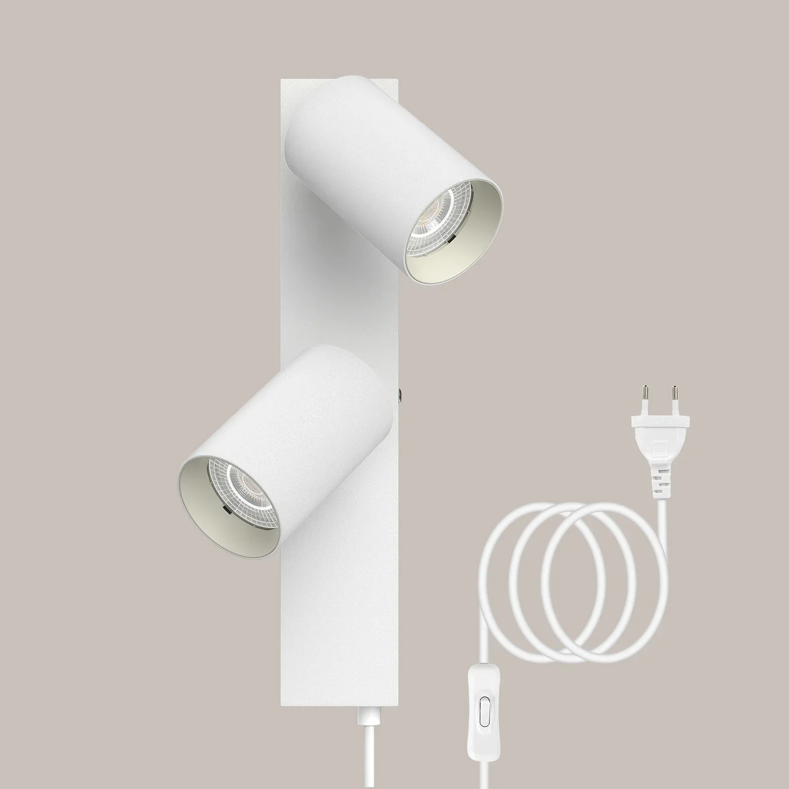 

Wall light with switch indoor spotlight 2 spots GU10 with switch and plug white wall lamp rotatable 350° without bulb