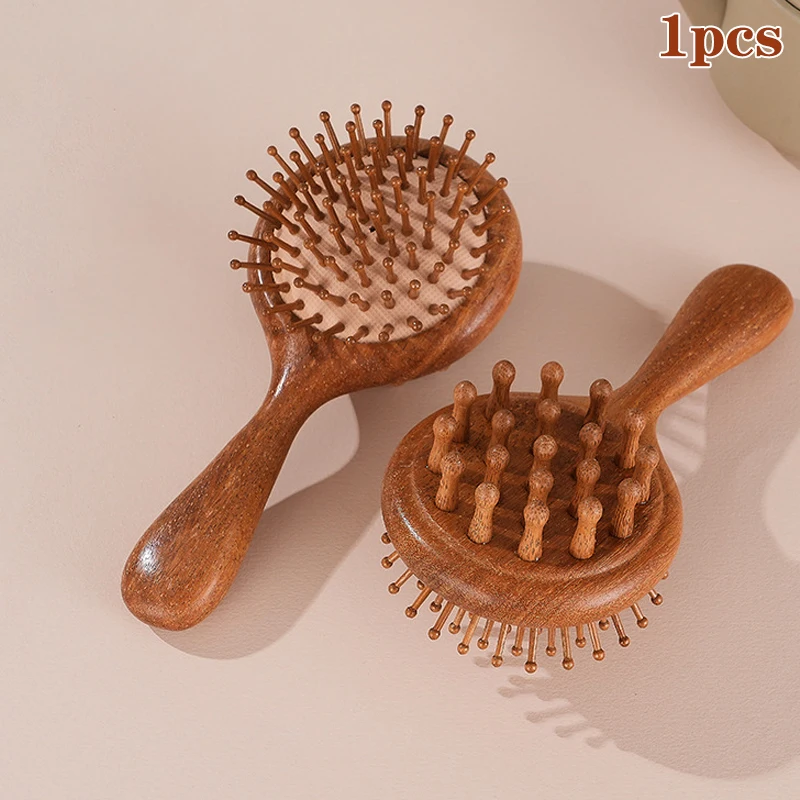 

Double-Sided Meridian Comb Scalp Therapy Massage Comb Head Caring Natural Sandalwood Round Handle Comb Scraping Body Massager