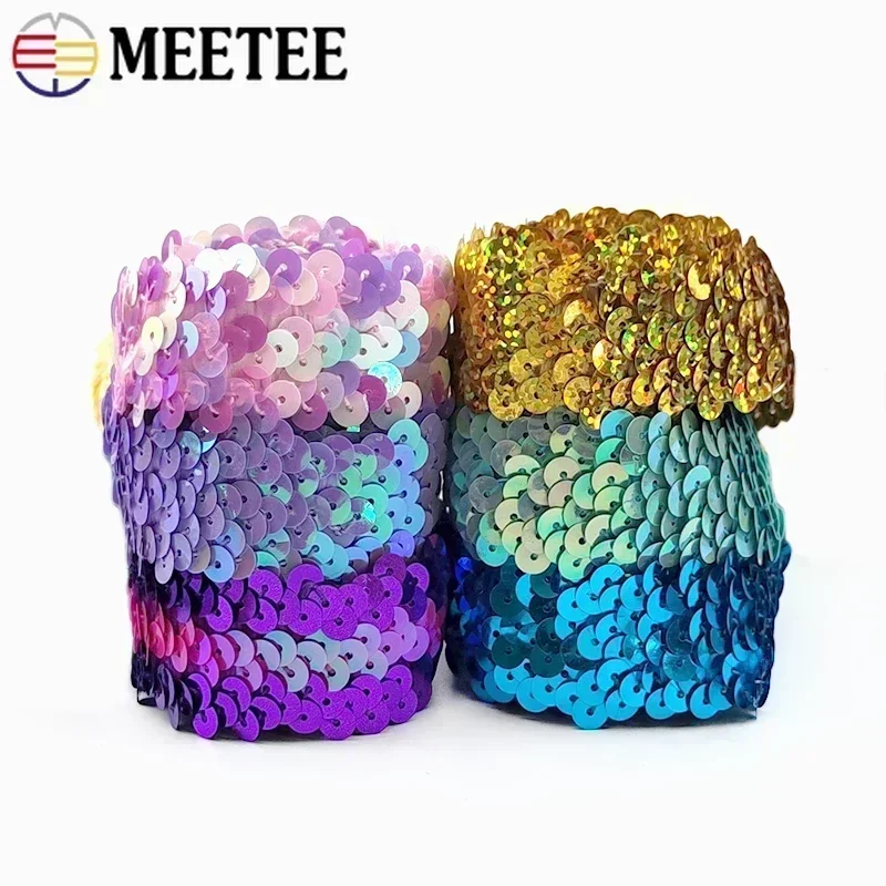 2/3/5/10Meters 30mm Sequin Lace Trim Elastic Band Ribbon Stretch Fabric for Dress Curtain Clothes DIY Latin Sewing Accessories