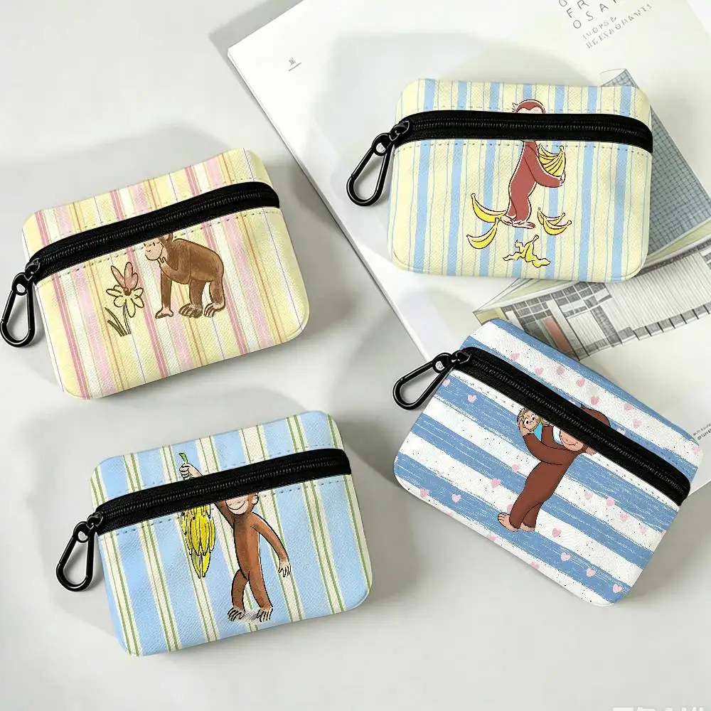 MONKEY CARTOON C-Curious GeorgeS Oxford Fabric Zipper Pouch Lightweight Hanging Wallet For Coins ID Cards Keys Lipstick Earbuds