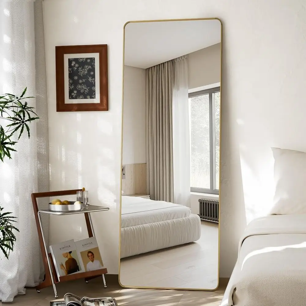 

21 x 56 Floor Mirror with Stand, Matte Alloy Frame, Versatile for Bedroom or Living Room, Gold