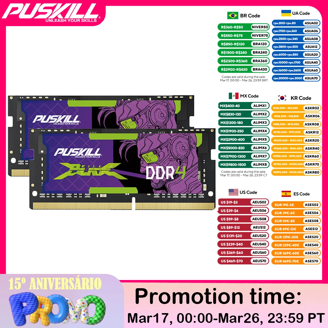 PUSKILL DDR4 Killblade Notebook Gamer Memoria Ram 32GB 2x16GB 2x8GB 3200MHz 2666MHz 1.2V 260pin Sodimm For Laptop Memory