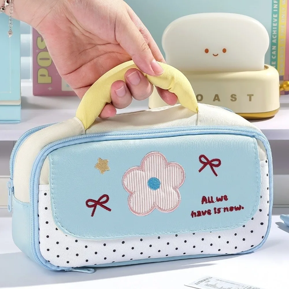 Soft Handle Stationery Bag Large Capacity Multi Pocket Pencil case Multi-Layer Zipper Closure Pen Pouch School Supplies