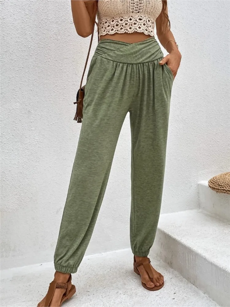 

2025 Women's Home Pants Pantalones De Mujer Casual Loose Socket High Waist Tie Fashion Vintage Comfortable And Soft Pantalona