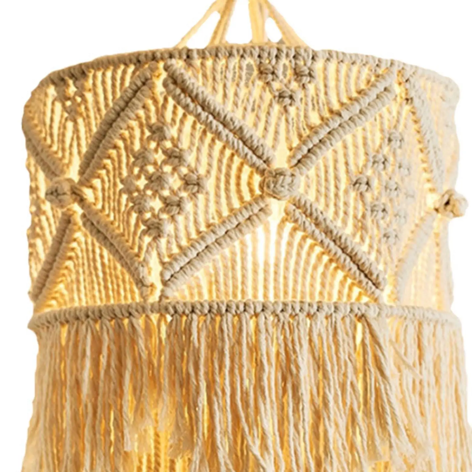 Retro Knitting Macrame Lamp Shade Woven Bohemian Hanging Ceiling Pendant Lampshade Cover Removable Party Decoration