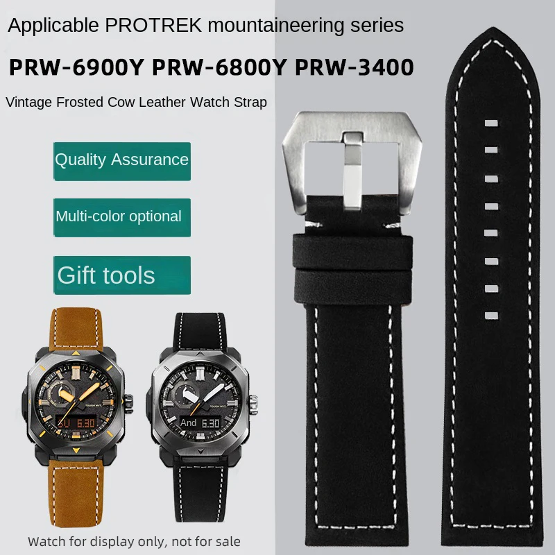 

For Casio 1598 Modified PROTREK Mountaineering Watch PRW-6900Y 6800Y PRW-3400Y PRW-30Y 60 Retro Cowhide Watch Strap for Men 23mm