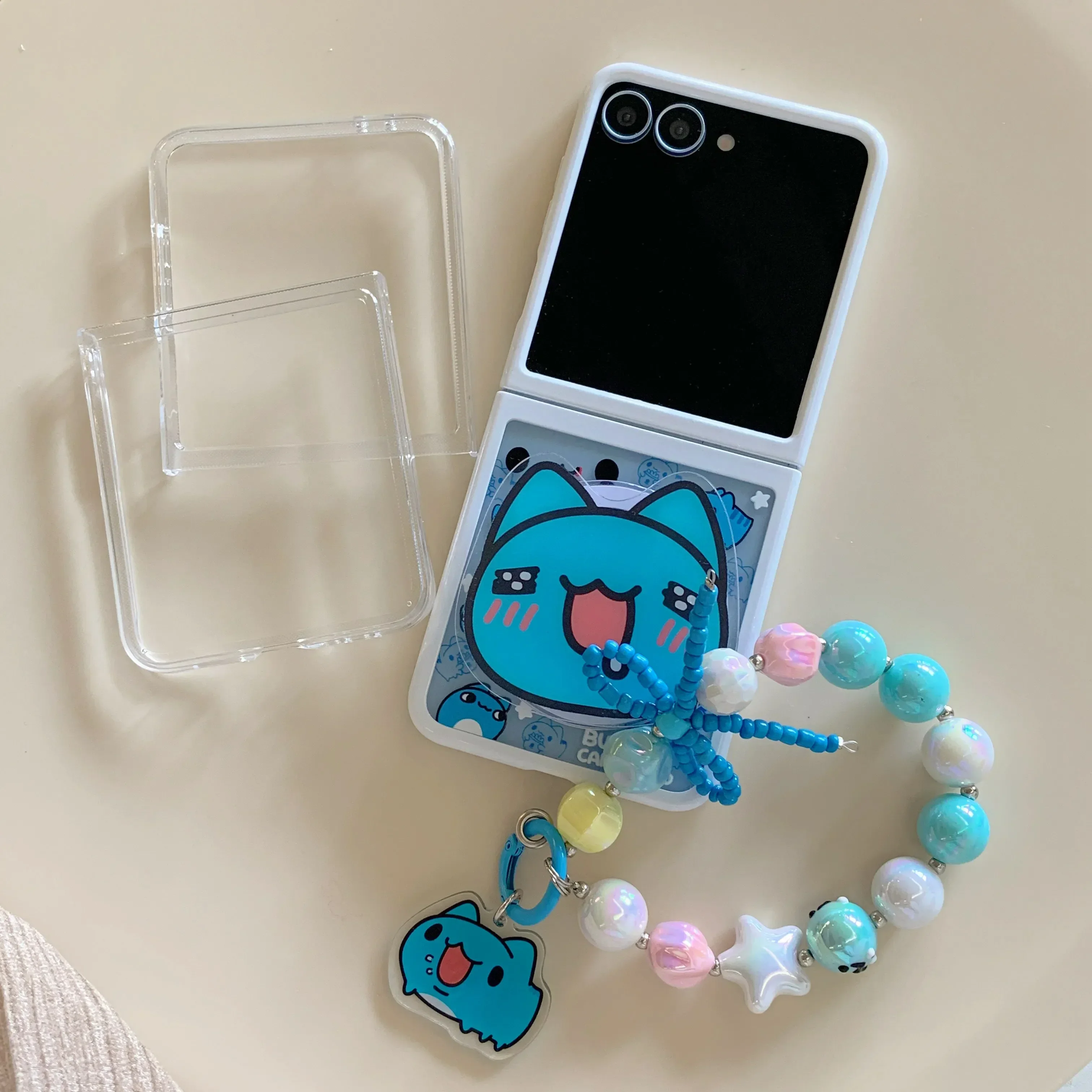 Kawaii Cartoon Bugcat Capoos Magsafe Magnetic Bracket Lanyard Phone Case for Samsung Galaxy Z Flip 5 6 5G PC Back Cover Funda