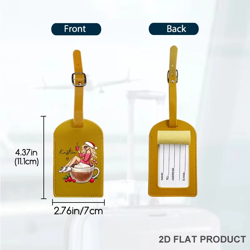 Custom Cute Coffee Girl Graphic PU Personalized Luggage Tag, Suitcase Backpack Travel Accessory
