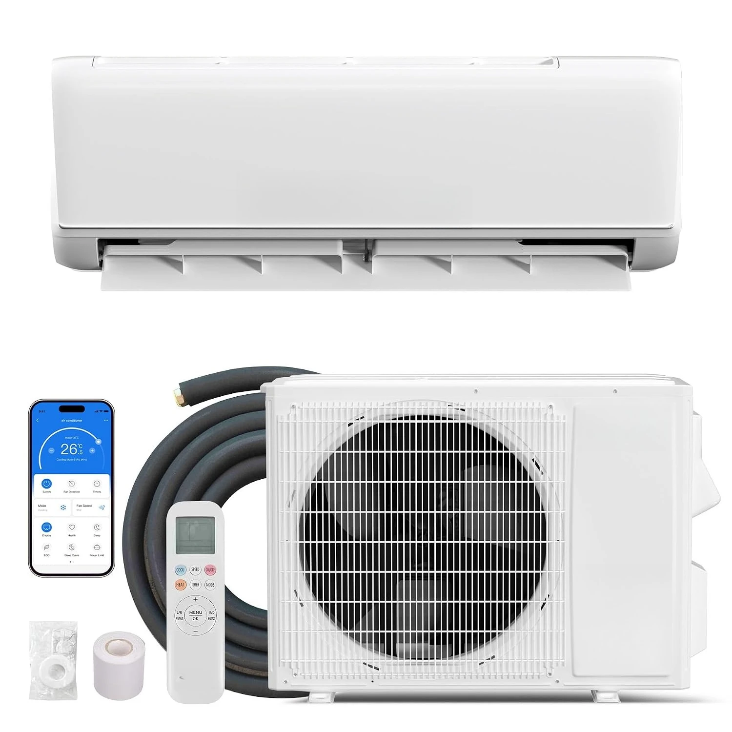 18000 BTU 21 SEER2 Ductless Mini Split Air Conditioner Heat Pump, WiFi & Alexa Control, 230V Inverter, Cools 1000 Sq.ft, Custom