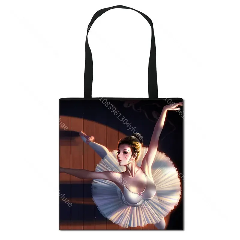 Elegant Ballet Dancer Print Totes bag Large Capacity Reusable Folding Shopping Bag Women Handbag Shoulder Bags