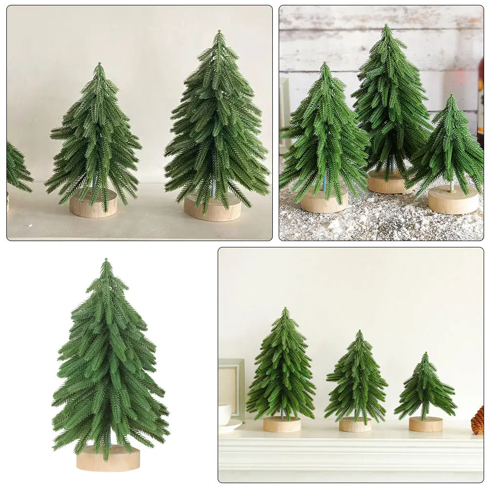 

Mini Christmas Tree Desktop Decor Artificial Xmas Tree with Wooden Base Tabletop Festive Scene Prop Decoration