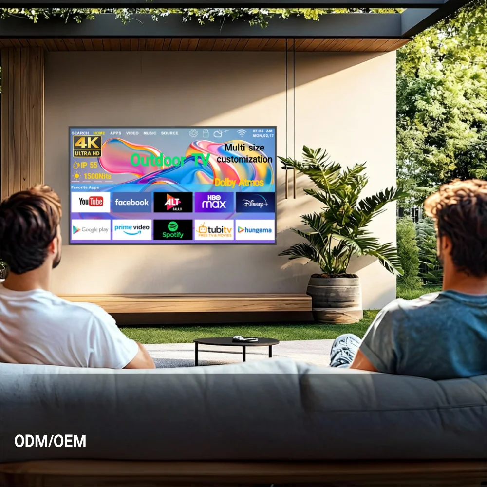 Televisor Inteligente Digital LCD de 55 Pulgadas para Exteriores, 1500 Nits, Legible bajo la Luz Solar, 4K UHD, Resistente al Agua, con Asistente de Voz y Control Remoto